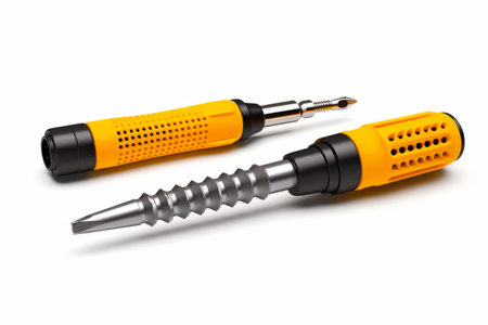 Essential Tools for Every Handyman: Slotted Screwdriver and Phillips Screwdriver, Isolated on Whiteの素材