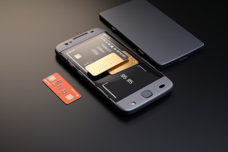 Innovative Smartphone with Dual Nano SIM Card Slots, Micro SD Drive, and Handy Metal Key on Sleek Grey Backgroundの素材