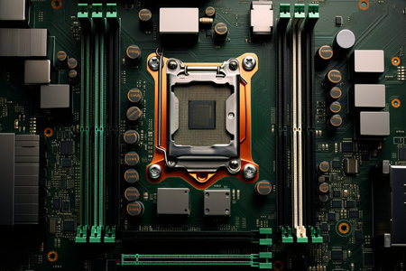Unveiling the Intricate Circuitry: A Top View of a Personal Computer's Motherboardの素材