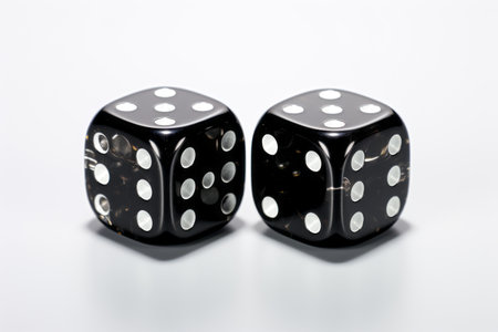 Rolling Luck: A Pair of Black Glass Dice with Significant Numbersの素材