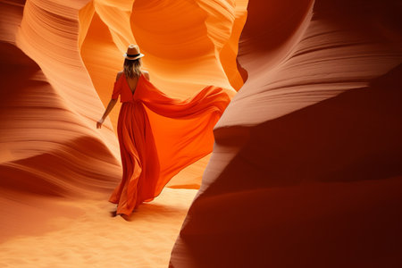 Unveiling the Enigmatic Beauty: A Woman's Journey through Lower Antelope Canyonの素材