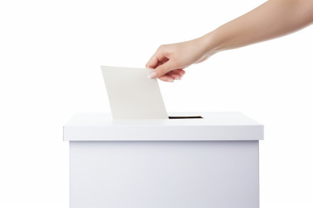 Empowering Democracy: A Closeup of a Woman Casting Her Vote in a Ballot Boxの素材