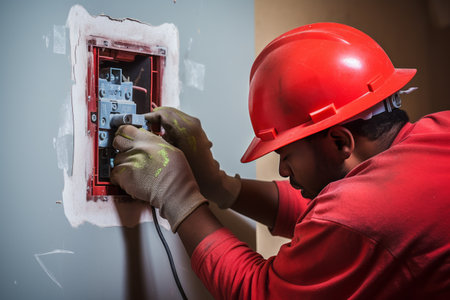 Expertly Installing an Electrical Outlet Box: A Tidy Job by Efficient Workerの素材