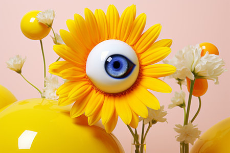 Blooming Expressions: The Surreal Beauty of a Camomile Eye - A Modern Minimalist Collageの素材
