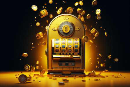 Golden Reels: A Vibrant Casino Game Background with Ample Copy Spaceの素材