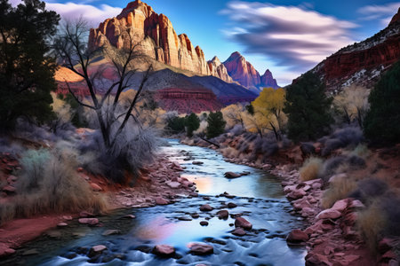 Marveling at the Majestic Rock Canyon: Zion National Park's Breathtaking View in Utah, USAの素材