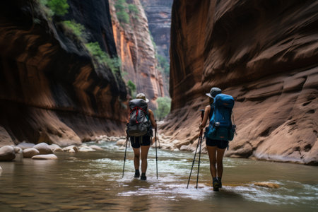 Journeying Through the Majestic Narrows: Adventurous Backpacking Sisters Conquer Zion National Parkの素材