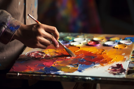 The Artistic Journey: A Close-Up Glimpse of Creativity - An Artist's Masterpiece Unfolds in the Studioの素材
