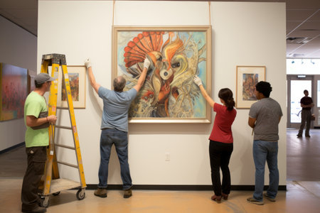 Behind the Scenes: Art Gallery Owners Intensely Preparing to Display Masterful Artworkの素材