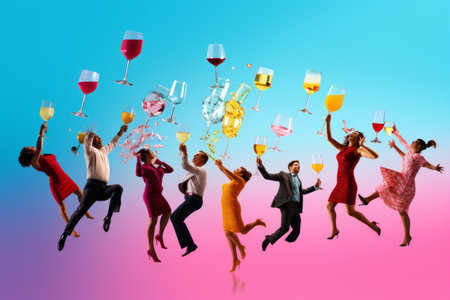 Intoxicating Jumps: A Vibrant Expression of Youth, Alcohol, and Party Culture in Contemporary Art Collageの素材