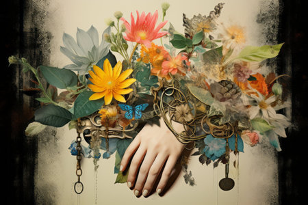 Captivating Contrasts: The Fusion of Rebellion and Nature in Digital Collage Modern Artの素材