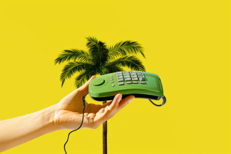 Captivating Palm Hand Landline Phone: An Exclusive Minimalist Magazine Collageの素材