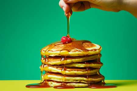 Colorful Confections: Captivating Close-Ups of Sweet Jam on Scrumptious Pancakes - A Delightful Visual Fusion of Food, Art, and Cookingの素材