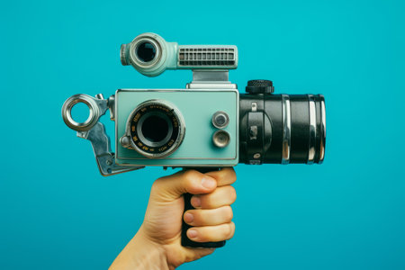 Vintage Video Camera Collage: A Captivating Blend of Modern Art and Online Media Creationの素材