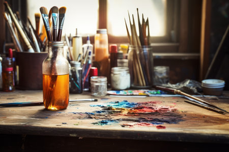 Aesthetic Harmony: Exploring the Artistic Realm with Paintbrush and Bottleの素材