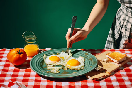 Delightful Breakfast Journey: Vibrant Pop Art Photography of Woman's English Breakfast - Indulge in the Retro Vintage Delights!の素材