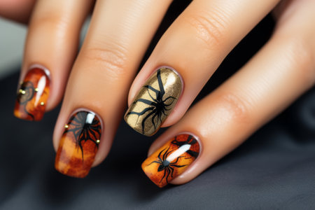 Halloween-inspired Spider Nails: Creepy Manicure at the Nail Salonの素材