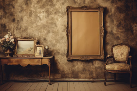 Capturing Nostalgia: Vintage Studio Room with a Retro Photo Frame Backdropの素材