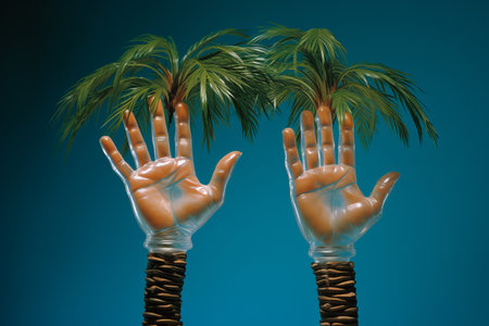 The Symbiotic Shield: Two Palms of Hands Safeguarding your Precious Objectの素材