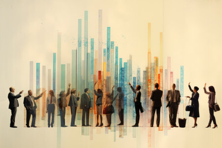 Graphs of Ingenuity: Uniting Hands in Contemporary Art Collage Symbolizing Business, Finance, Career, and Co-workersの素材