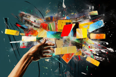 Abstract Arm: A Retro Cash Money Collage Immersed in Creative 3D Artworkの素材