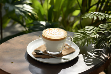 Caffeinated Oasis: A Tropical Delight of Cappuccino and Latte Art with a Concrete Twistの素材