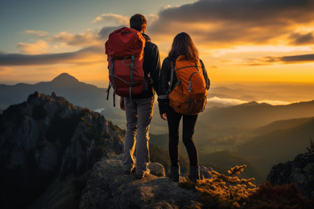 Conquering New Heights: Mountaineers Embrace the Thrill of Alpine Exercise and Splendid Sunset Viewsの素材