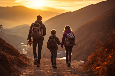 Nature's Bliss: Embarking on a Family Hiking Adventure in the Majestic Mountainsの素材