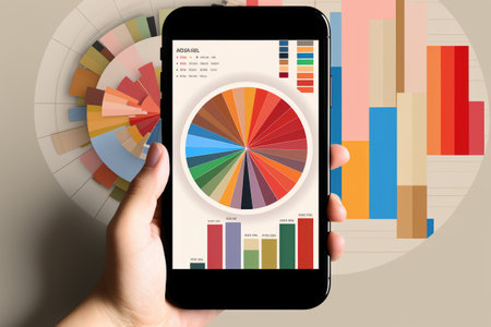 Streamlining Business Operations: Mobile Apps for Data Collection, Analysis, and Auditing with Minimalist Art Collage Featuring Pie Chart and Bar Chart on a Smartphone Screenの素材