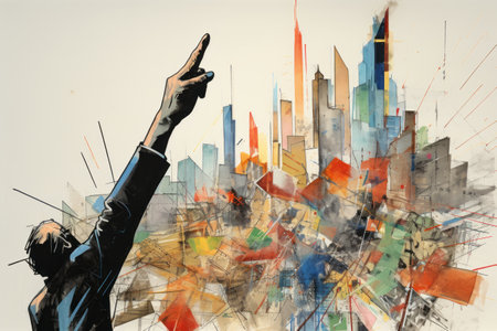 The Success Story: Empowering Businessmen, Growing Stock Market, and Capital Profits Illustrated through Art Collageの素材