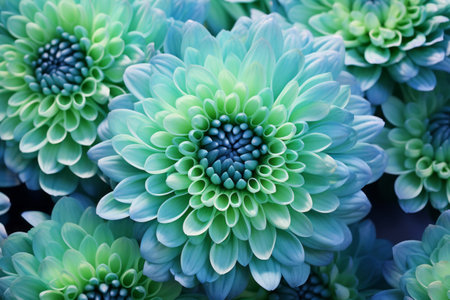 Vibrant Macro Capture of a Blue-Green Chrysanthemum: A Stunning Spring and Summer Floral Kaleidoscopeの素材