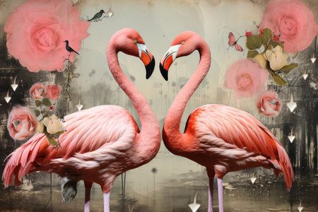 Flamingos Unite: Exploring Love through Contemporary Art Collageの素材