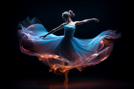 Ethereal Elegance: The Mesmerizing Dance Journey of a Radiant Ballerina in Neon Illuminationの素材