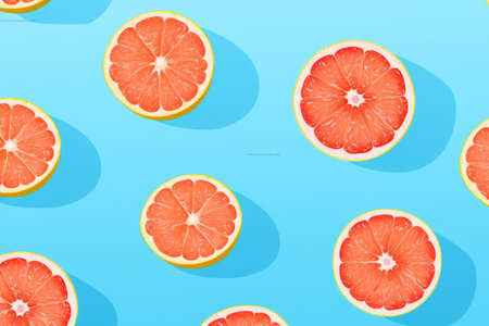 Sunny Delight: A Creative Summer Fruits Pattern with Grapefruit Slice on a Blue Backgroundの素材
