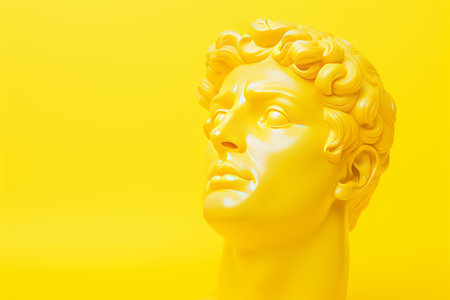 The Surreal Serenity: A Vaporwave Minimalistic Interpretation of David's Head Resting on a Yellow Balloonの素材