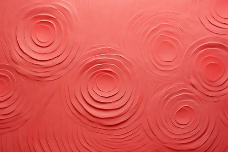 Abstract Circles Embrace Uneven Light: Exploring the Texture of a Red Wall with a Central Striped Backgroundの素材