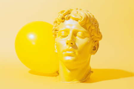The Enigmatic Fusion: A Surreal Vaporwave Dream with David's Antique Head on a Yellow Balloonの素材