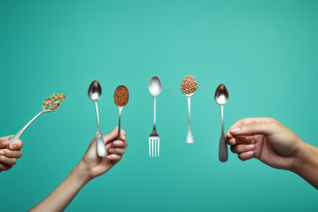 Spoonfuls of Social Media: A Vibrant Collage of Iconic Hands and Pork Indulgenceの素材