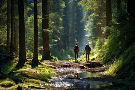 Enchanting Escapade: A Couple's Journey Through Nature's Serene Forest Pathの素材