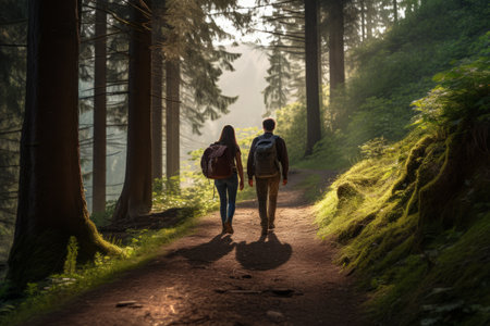 Enchanted By Nature: A Romantic Hike Through the Forest Path on a Beautiful Day Tripの素材
