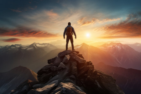 Reaching New Heights: Capturing the Essence of Accomplishments as the Sun Setsの素材