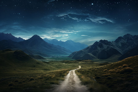 Vanishing Horizons: A Serene Journey Through a Milky Mountain Valley Roadの素材