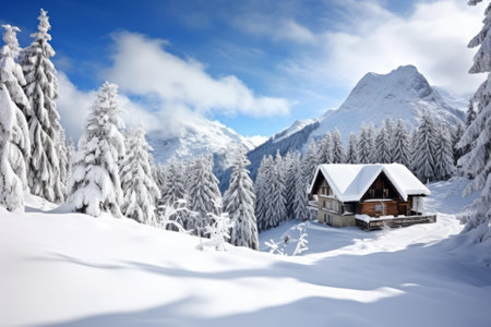 Solitary Serenity: Captivating Winter Scene with an Isolated Wooden Cabin and sn_98の素材