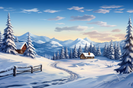 Frozen Solitude: An Enchanting Winter Landscape with an Isolated Wooden Cabin and SN_96の素材