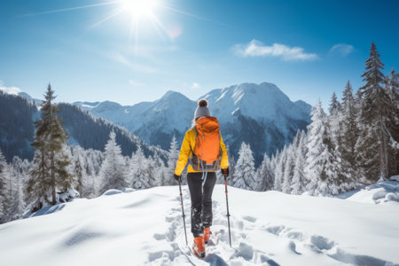 Embracing the Winter Bliss: Thrilling Snowshoe Hiking Adventure with Breathtaking Scenic Viewsの素材