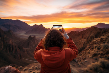 Capturing the World: An Anonymous Female Traveler in a Casual Sweater Embraces Adventureの素材