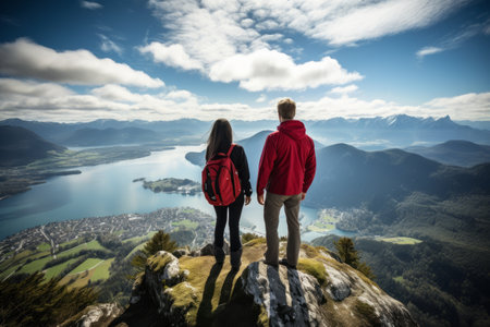 Euphoric Love: A Couple's Triumph on Austria's Salzkammergut Mountain Summitの素材