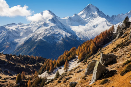 October's Unexpected Splendor: A Mesmerizing Panorama of Snow-Capped Mountains near Davos, Switzerlandの素材