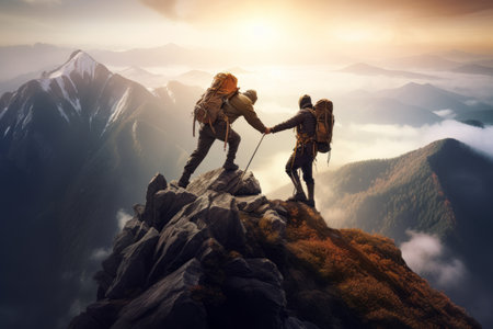 Mountain Marvels: Uniting Asian Hikers Through Teamwork and Supportの素材