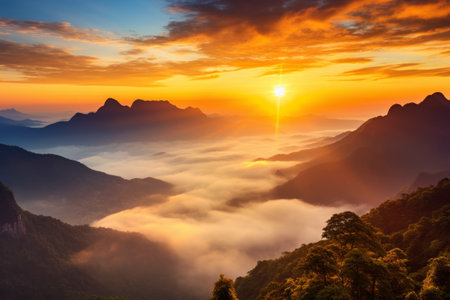 Exquisite Splendor: An Enchanting Sunrise Over the Majestic Western Mountains of Thailandの素材